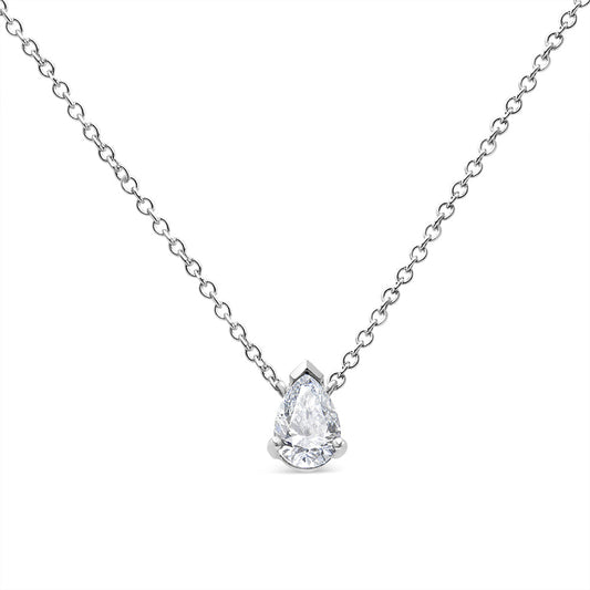 14K White Gold 1/2 Cttw Lab Grown Pear Shape Solitaire Diamond Pendent 18" Necklace (F-G Color, VS2-SI1 Clarity) - Bijoux-NYC Direct