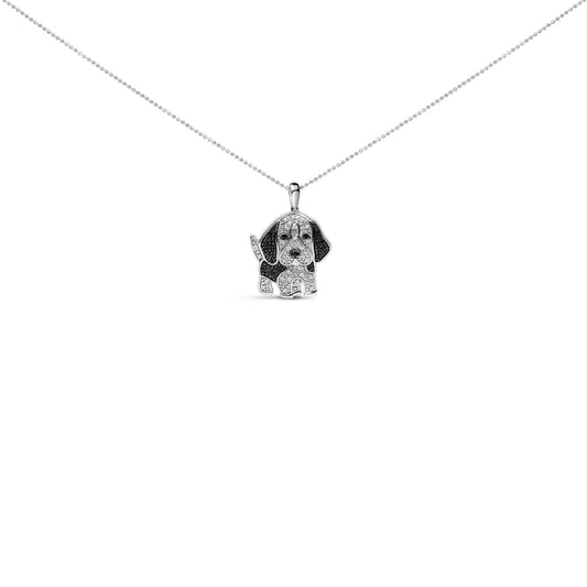 .925 Sterling Silver 1/4 cttw White and Black Diamond Dog Pendant Necklace 18 inch (I-J Color, I2-I3 Clarity) - Bijoux-NYC Direct