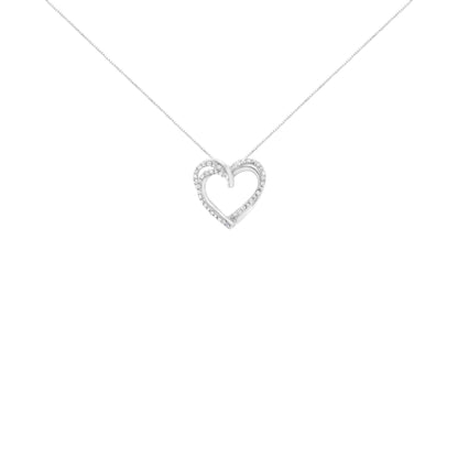.925 Sterling Silver 1/4 cttw Prong Set Round-Cut Diamond Woven Double Heart 18" Pendant Necklace (I-J Color, I2-I3 Clarity) - Bijoux-NYC Direct