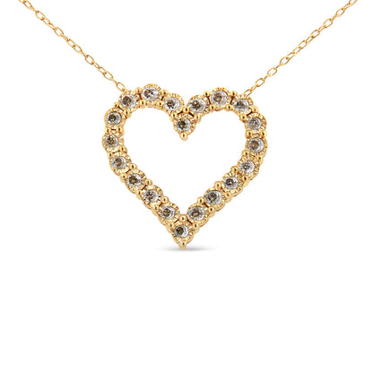 10K Yellow Gold Flashed .925 Sterling Silver 1/2 Cttw Champagne Diamond Miracle Plate Heart Pendant Necklace (K-L Color, I1-I2 Clarity) - 18" - Bijoux-NYC Direct