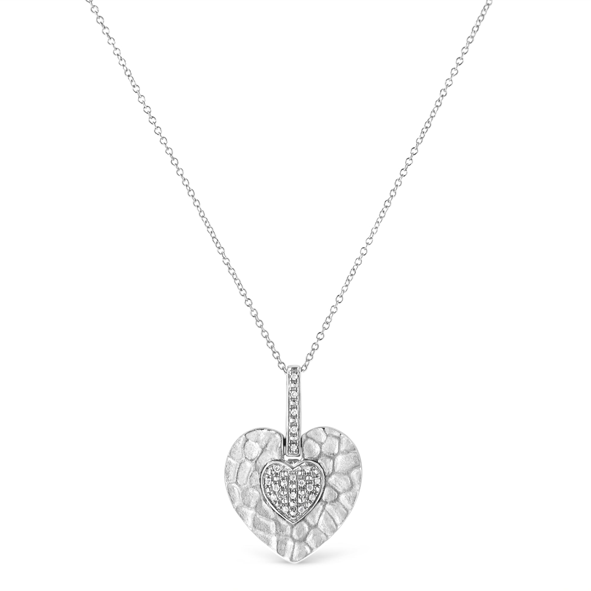 .925 Sterling Silver Pave-Set Diamond Accent Heart Shape 18" Pendant Necklace (I-J Color, I1-I2 Clarity) - Bijoux-NYC Direct