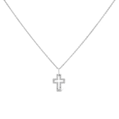 .925 Sterling Silver 1/10 cttw Pave-Set Round-Cut Diamond Open Cross 18" Pendant Necklace (I-J Color, I1-2 Clarity) - Bijoux-NYC Direct