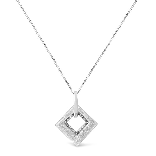 Silver necklace with a square pendant on a white background
