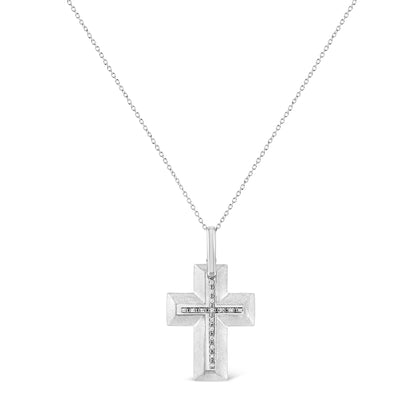 .925 Sterling Silver Prong-Set Diamond Accent Bold Cross 18" Pendant Necklace (I-J Color, I1-I2 Clarity) - Bijoux-NYC Direct