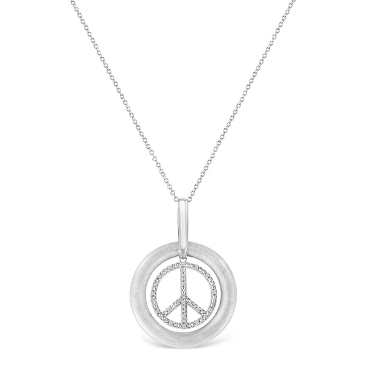 Matte Finish .925 Sterling Silver Diamond Accent Dancing Peace Sign 18" Pendant Necklace (I-J Color, I1-I2 Clarity) - Bijoux-NYC Direct