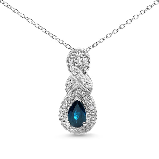 .925 Sterling Silver 6x4mm Pear Sapphire and Diamond Accent Infinity Drop 18" Pendant Necklace (H-I Color, SI1-SI2 Clarity) - Bijoux-NYC Direct