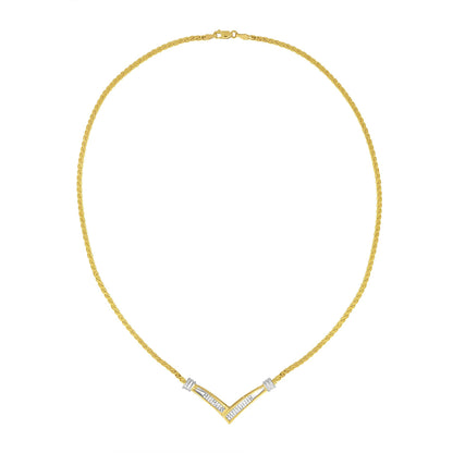 10K Yellow and White Gold 1/2 Cttw Princess Cut Diamond Channel-Set “V” Shape 18" Franco Chain Necklace (H-I Color, SI2-I1 Clarity) - Bijoux-NYC Direct