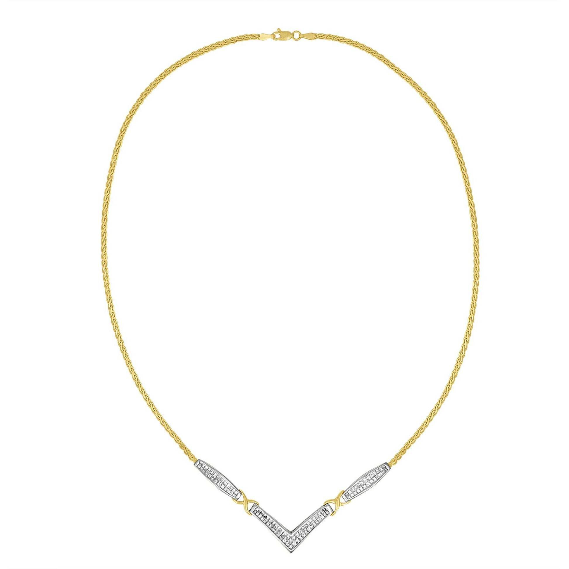 14K Yellow and White Gold 2.0 Cttw Princess Cut Diamond Flared and X-Station V Shaped 18” Franco Chain Statement Necklace (H-I Color, SI2-I1 Clarity) - Bijoux-NYC Direct