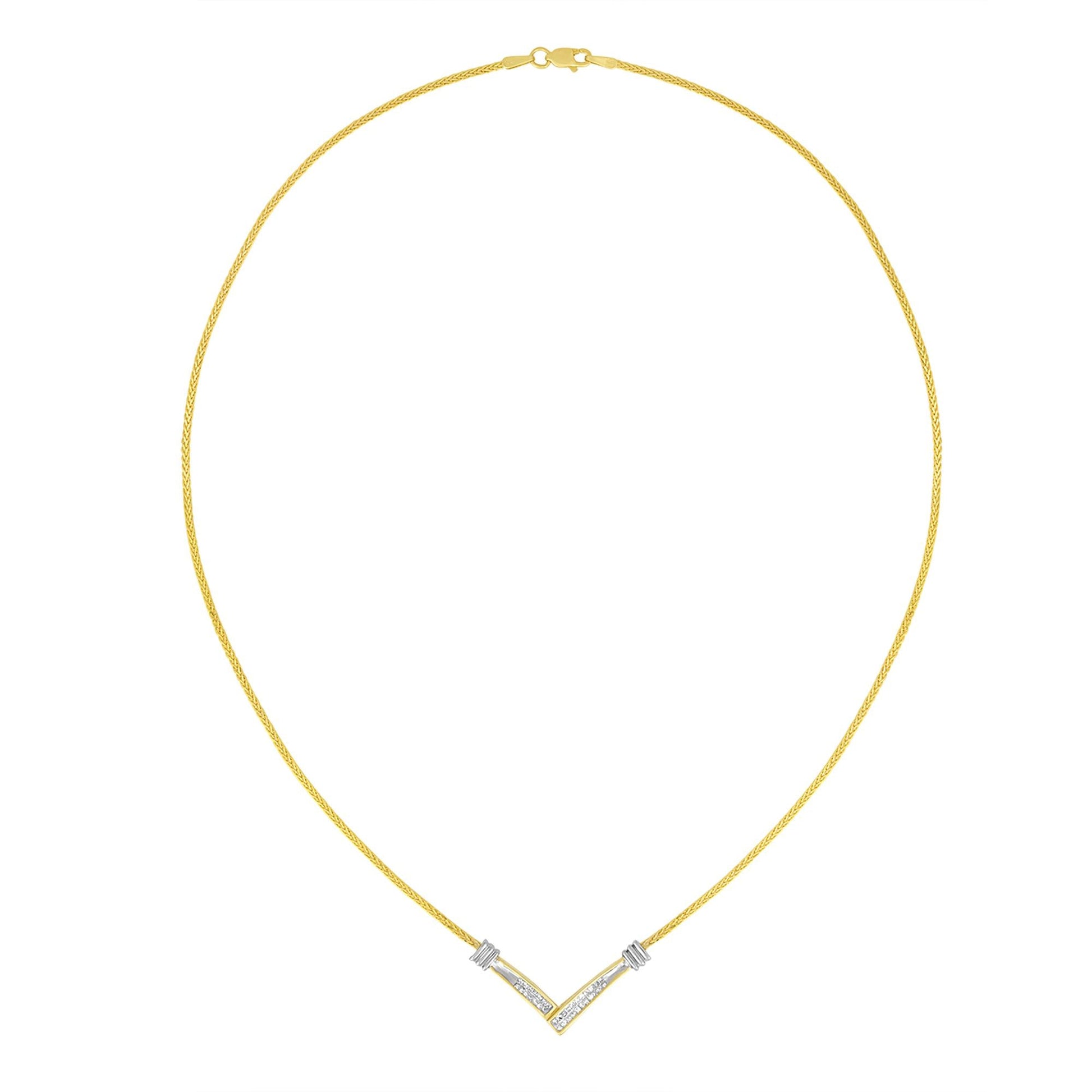 14K Yellow and White Gold 1/4 Cttw Princess Cut Diamond Channel-Set “V” Shape 18" Pendant Necklace (H-I Color, SI2-I1 Clarity) - Bijoux-NYC Direct