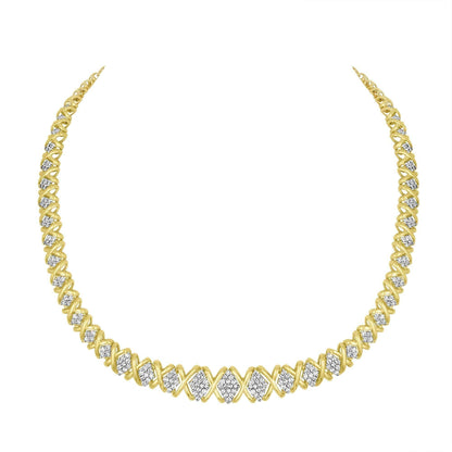 10K Yellow Gold 4 cttw Brilliant Round-Cut Diamond Graduating Riviera Statement Necklace (H-I Color, I2-I3 Clarity) - Bijoux-NYC Direct