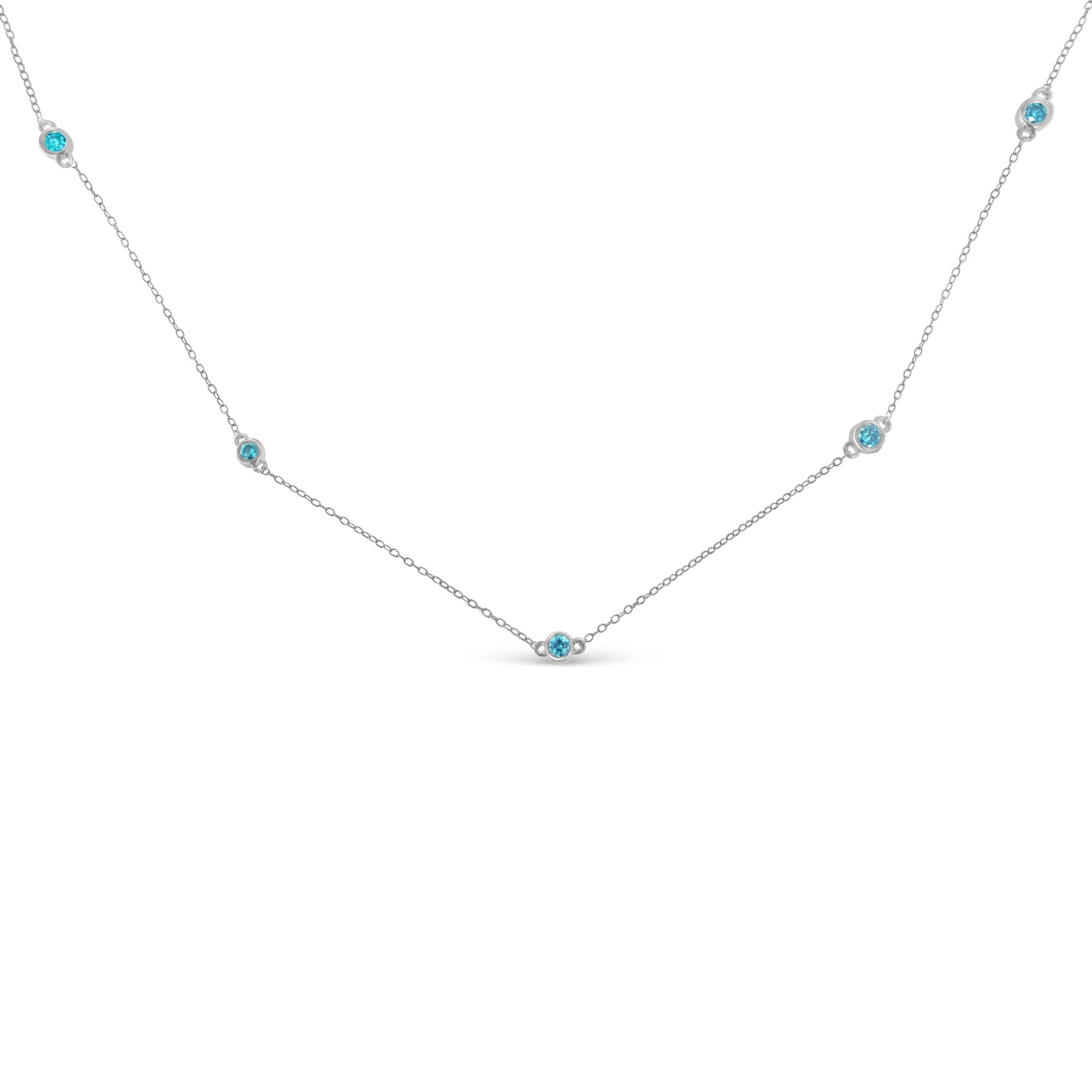 Sterling Silver Treated Diamond By Yard Necklace (1/2 cttw, Blue Color, I2-I3 Clarity) - Bijoux-NYC Direct