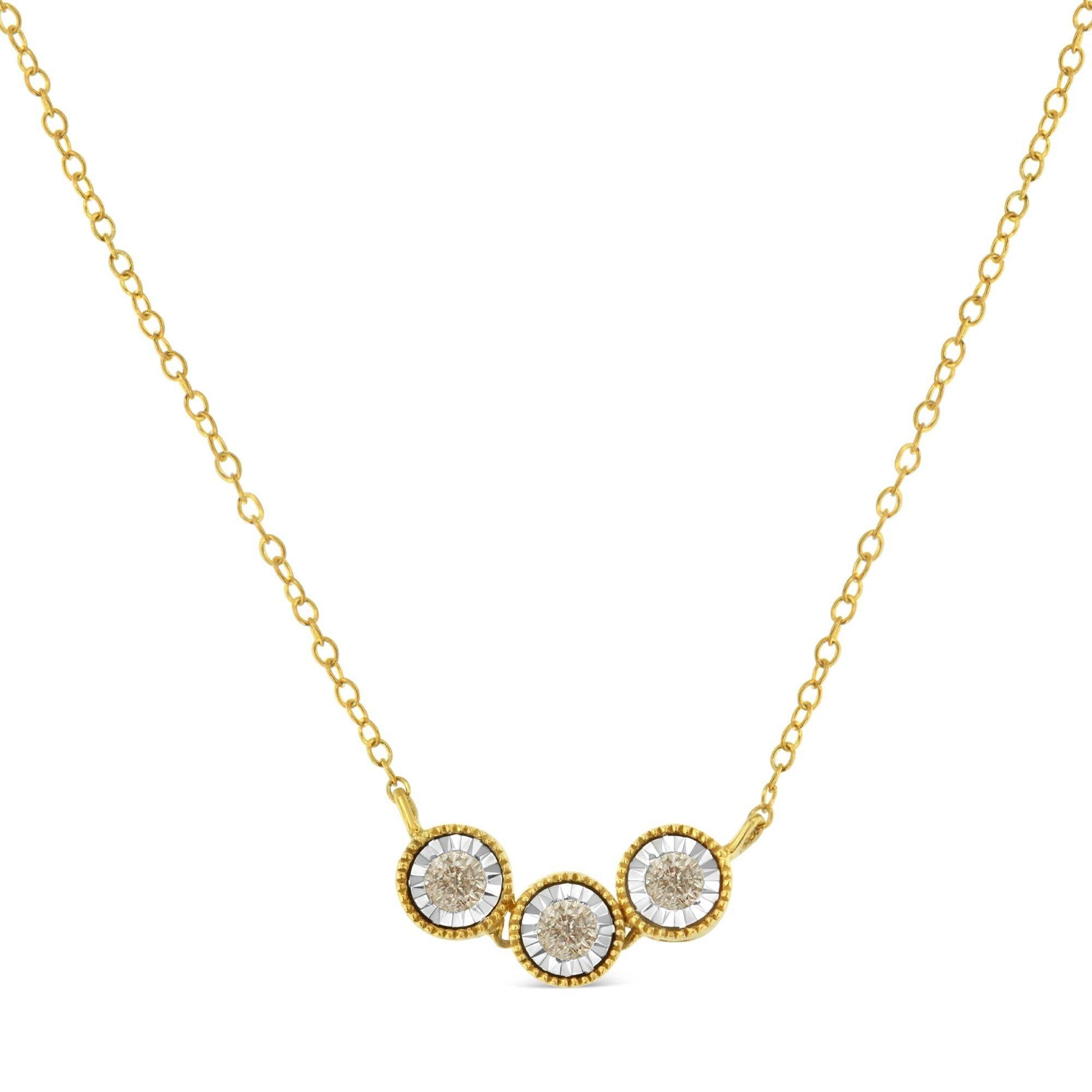 Two-Toned Sterling-Silver Champagne Diamond 3 Stone Necklace (1/4 cttw, K-L Color, I2-I3 Clarity) - Bijoux-NYC Direct