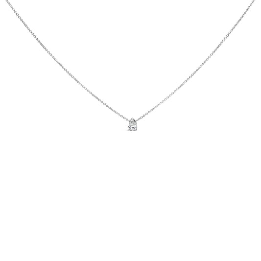 14K White Gold 1/2 Cttw Pear Shape Lab-Grown Diamond 3-Prong Solitaire Pendant Necklace 18 Inch (F-G Color, VS2-SI1 Clarity)