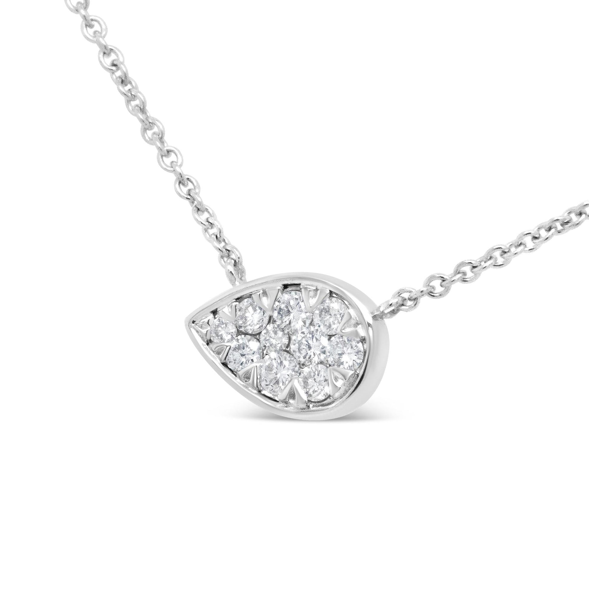 14K White Gold 1/4 Cttw Round Diamond Composite Teardrop Shape 18" Pendant Necklace - (G-H Color, SI2-I1 Clarity) - Bijoux-NYC Direct