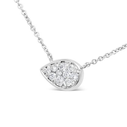 14K White Gold 1/4 Cttw Round Diamond Composite Teardrop Shape 18" Pendant Necklace - (G-H Color, SI2-I1 Clarity) - Bijoux-NYC Direct