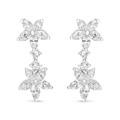 18k White Gold 6.0 Cttw Marquise Diamond Floral Dangle Drop Earrings (E-F Color, VS1-VS2 Clarity) - Bijoux-NYC Direct