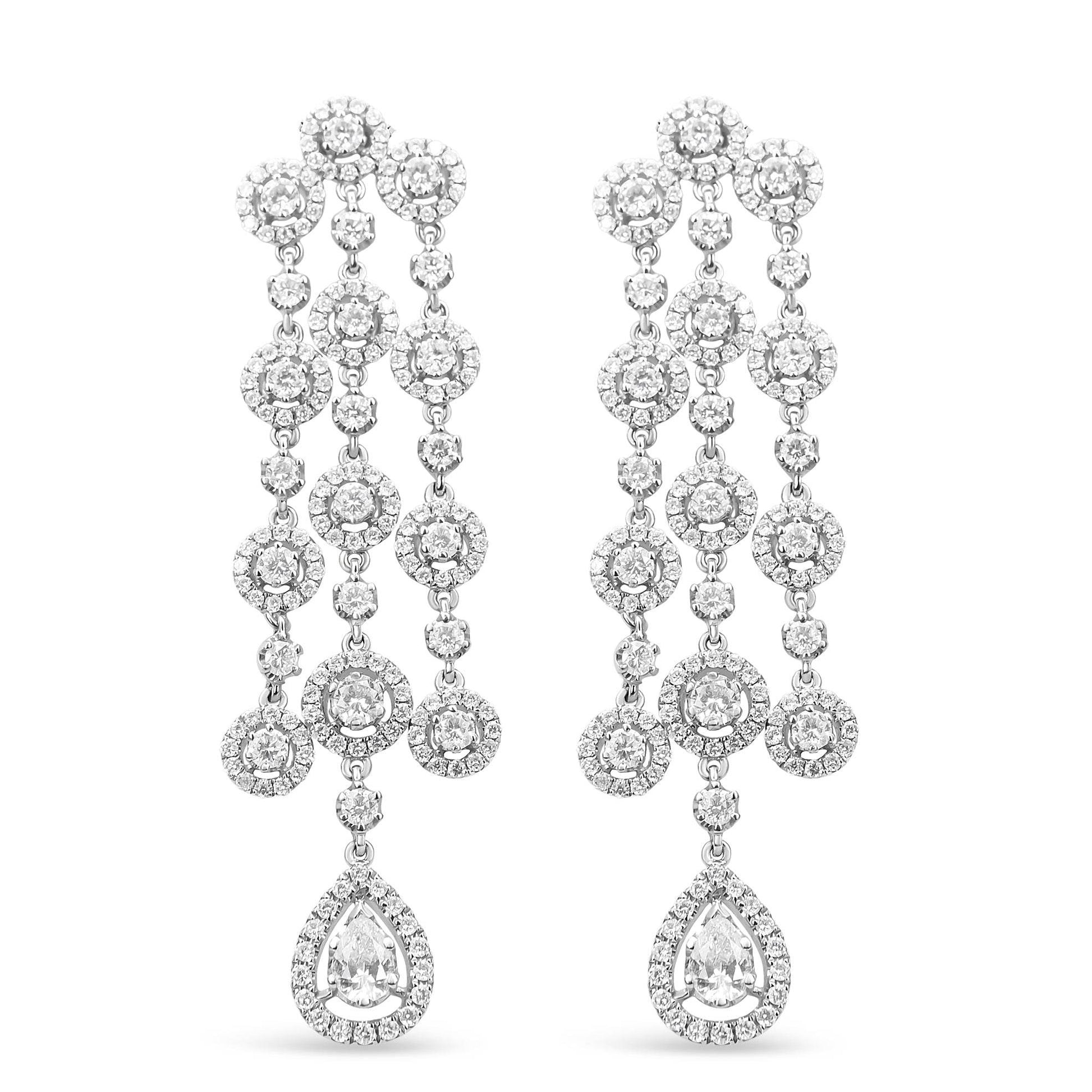 18K White Gold 4 3/4 Cttw Diamond Double Teardrop Waterfall Dangle Earrings (H-I Color, VS1-VS2 Clarity) - Bijoux-NYC Direct