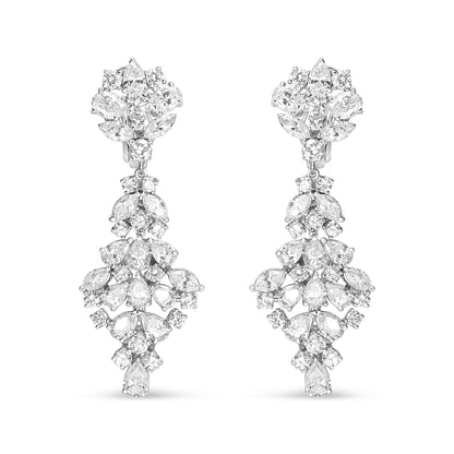 18K White Gold 9 1/2 Cttw Diamond Cluster Drop Dangle Clip-On Earrings (F-G Color, VS1-VS2 Clarity) - Bijoux-NYC Direct