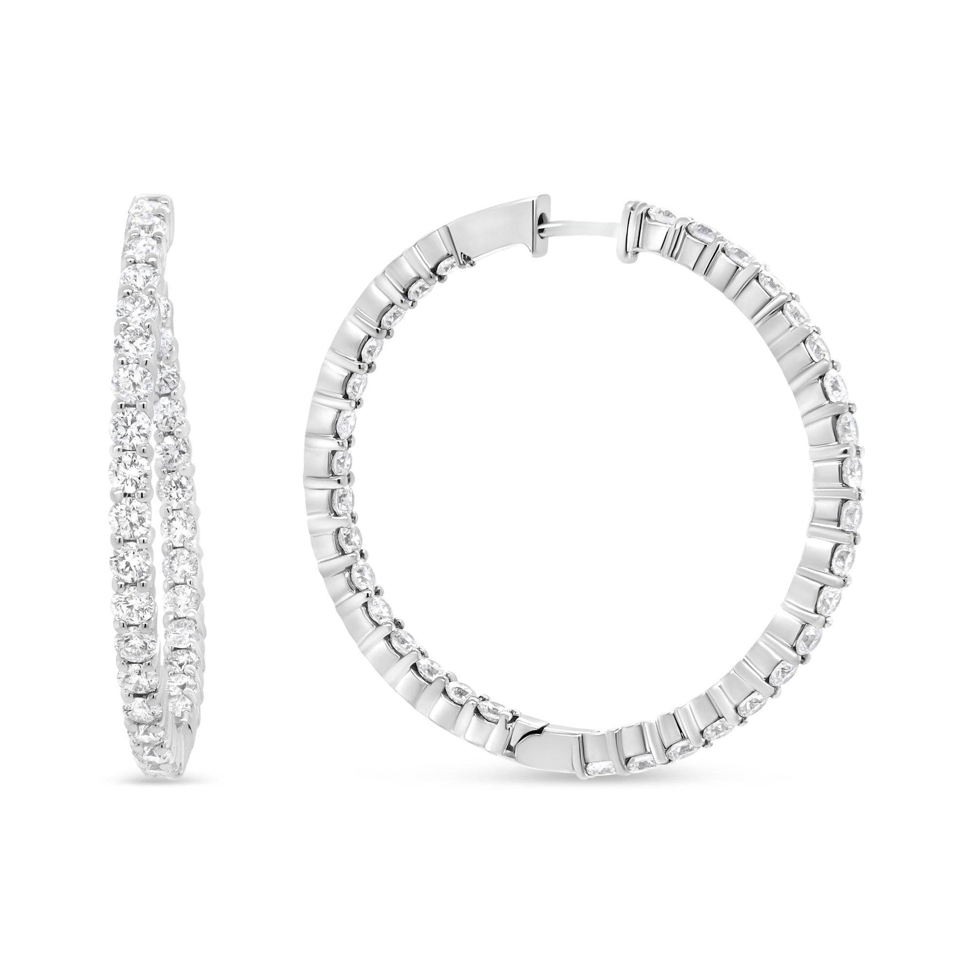 18K White Gold 3 5/8 Cttw Round Diamond Curved Inside-Outside Hoop Earrings (F-G Color, VS1-VS2 Clarity) - Bijoux-NYC Direct