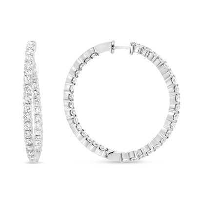 18K White Gold 3 5/8 Cttw Round Diamond Curved Inside-Outside Hoop Earrings (F-G Color, VS1-VS2 Clarity) - Bijoux-NYC Direct