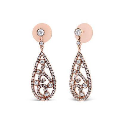 18K Rose Gold 1 1/4 Cttw Diamond Teardrop Shaped Drop and Dangle Screw Back Stud Earring (F-G Color, VS1-VS2 Clarity) - Bijoux-NYC Direct