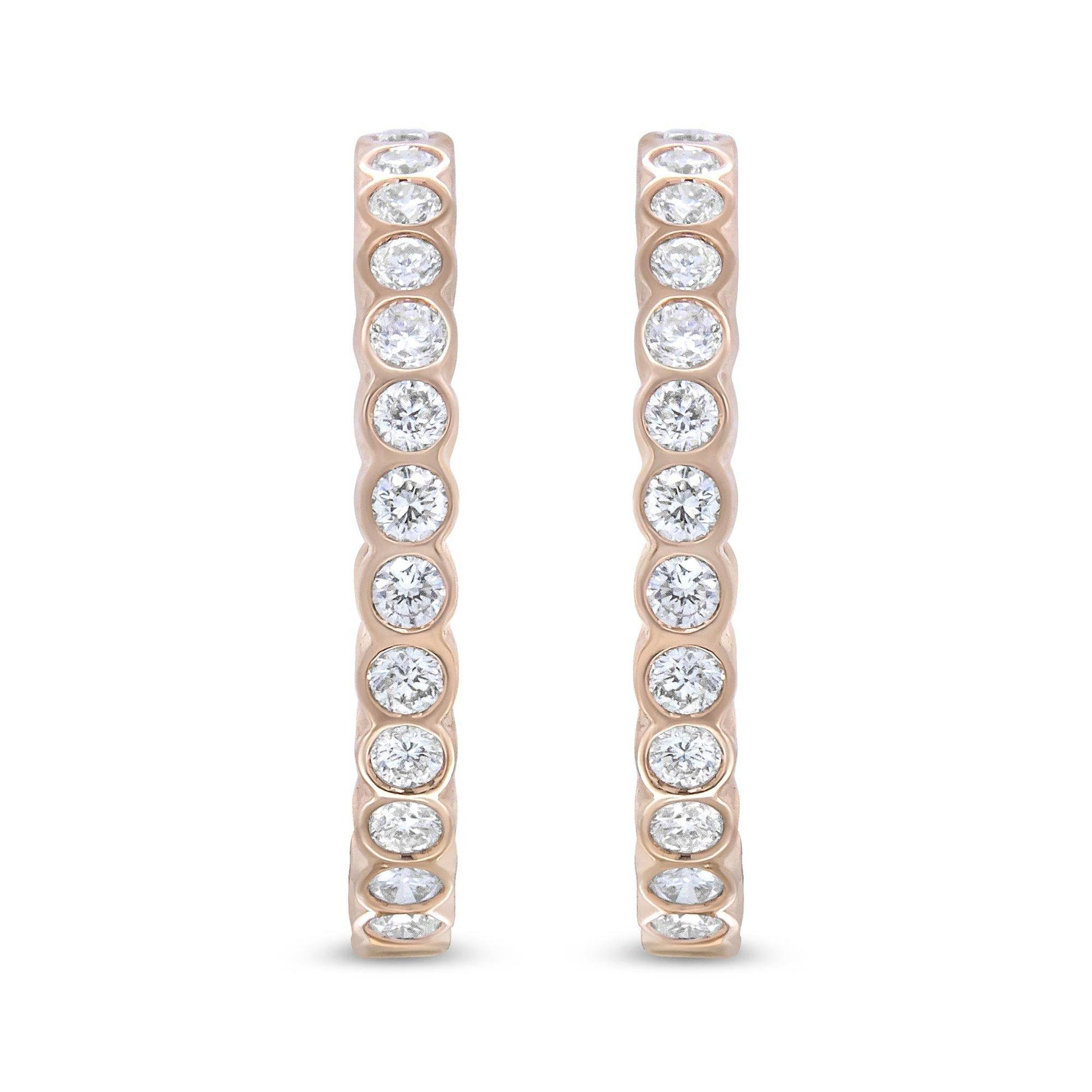 18K Rose Gold 1 Cttw Round Bezel-Set Diamond Hoop Earrings (F-G Color, VS1-VS2 Clarity) - Bijoux-NYC Direct
