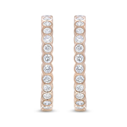 18K Rose Gold 1 Cttw Round Bezel-Set Diamond Hoop Earrings (F-G Color, VS1-VS2 Clarity) - Bijoux-NYC Direct
