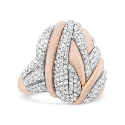 18K Rose and White Gold 1 7/8 Cttw Diamond and Gold Textured Dome Cocktail Ring (F-G Color, VS1-VS2 Clarity) - Bijoux-NYC Direct