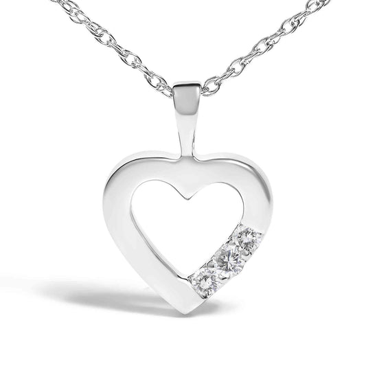 .925 Sterling Silver Lab Grown Diamond 1/4 Cttw Three Stone Heart Pendant Necklace - 18" Inches