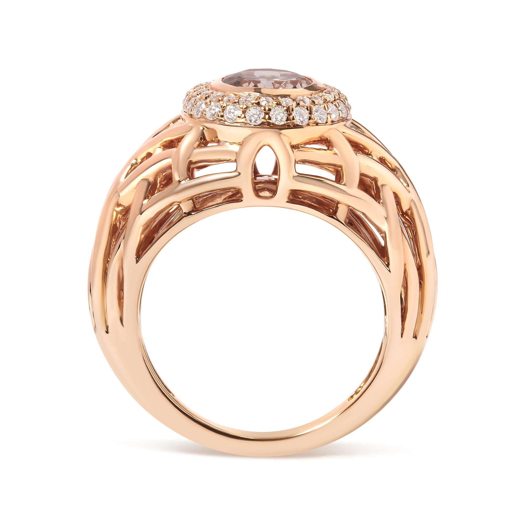 Rose gold ring with diamond accents on a white background