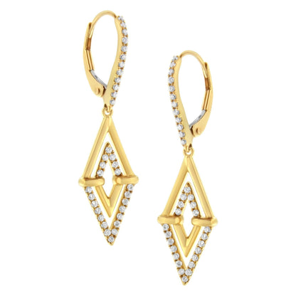 14K Yellow Gold 3/8 Cttw Double Triangle Drop and Dangle Diamond Earrings (G-H Color, SI1-SI2 Clarity) - Bijoux-NYC Direct