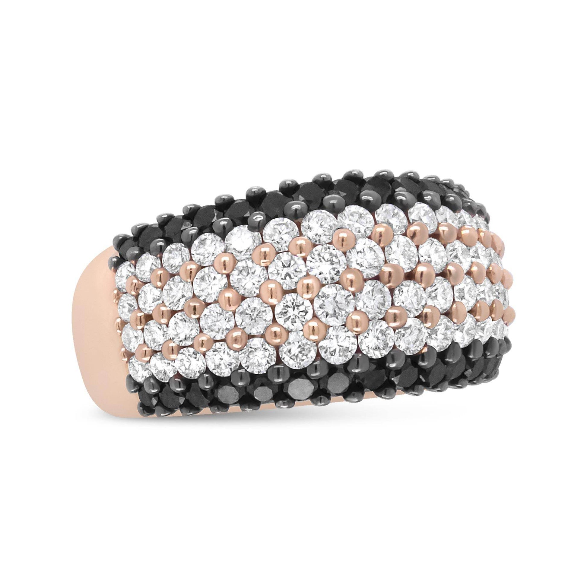 18K Rose Gold 2 1/5 Cttw Black and White Diamond 6 Row Band Ring (F-G and Black Color, VS1-VS2 Clarity) - Bijoux-NYC Direct