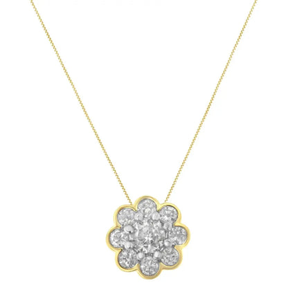 2 Micron 10K Yellow Gold plated .925 Sterling Silver 1/4 cttw Diamond Cluster Pendant Necklace (I-J, I2-I3) - Bijoux-NYC Direct