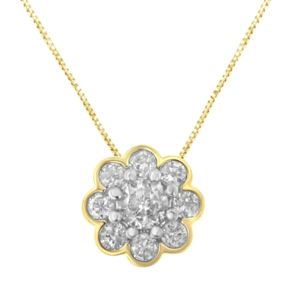 2 Micron 10K Yellow Gold plated .925 Sterling Silver 1/4 cttw Diamond Cluster Pendant Necklace (I-J, I2-I3) - Bijoux-NYC Direct