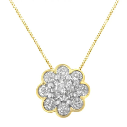 2 Micron 10K Yellow Gold plated .925 Sterling Silver 1/4 cttw Diamond Cluster Pendant Necklace (I-J, I2-I3) - Bijoux-NYC Direct