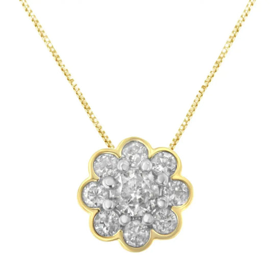 2 Micron 10K Yellow Gold plated .925 Sterling Silver 1/4 cttw Diamond Cluster Pendant Necklace (I-J, I2-I3) - Bijoux-NYC Direct