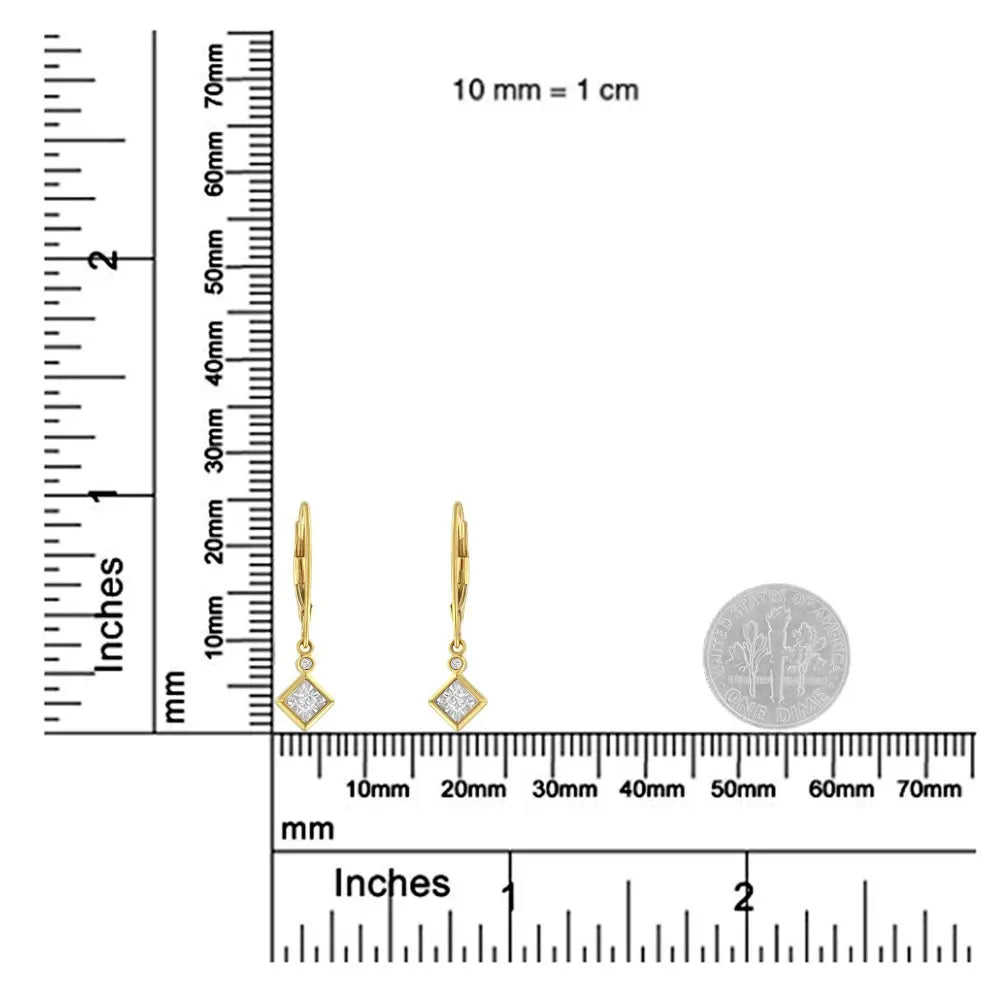 2 Micron 14K Yellow Gold Plating Diamond Dangle Earrings ( 1/3 cttw, J-K Color, I1-I2 Clarity) - Bijoux-NYC Direct