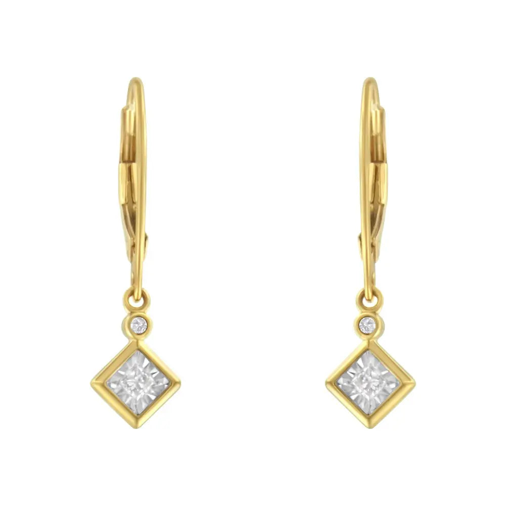 2 Micron 14K Yellow Gold Plating Diamond Dangle Earrings ( 1/3 cttw, J-K Color, I1-I2 Clarity) - Bijoux-NYC Direct