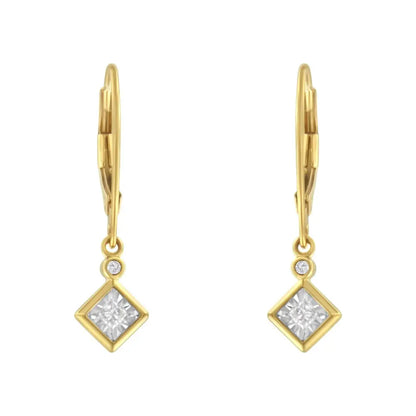 2 Micron 14K Yellow Gold Plating Diamond Dangle Earrings ( 1/3 cttw, J-K Color, I1-I2 Clarity) - Bijoux-NYC Direct