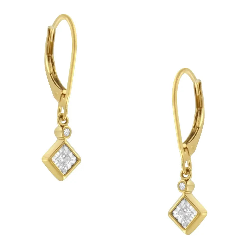2 Micron 14K Yellow Gold Plating Diamond Dangle Earrings ( 1/3 cttw, J-K Color, I1-I2 Clarity) - Bijoux-NYC Direct