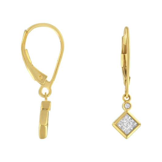 2 Micron 14K Yellow Gold Plating Diamond Dangle Earrings ( 1/3 cttw, J-K Color, I1-I2 Clarity) - Bijoux-NYC Direct