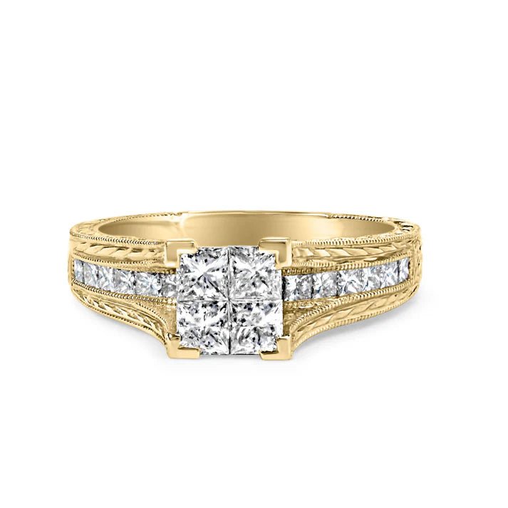 Gold ring with a diamond on a white background