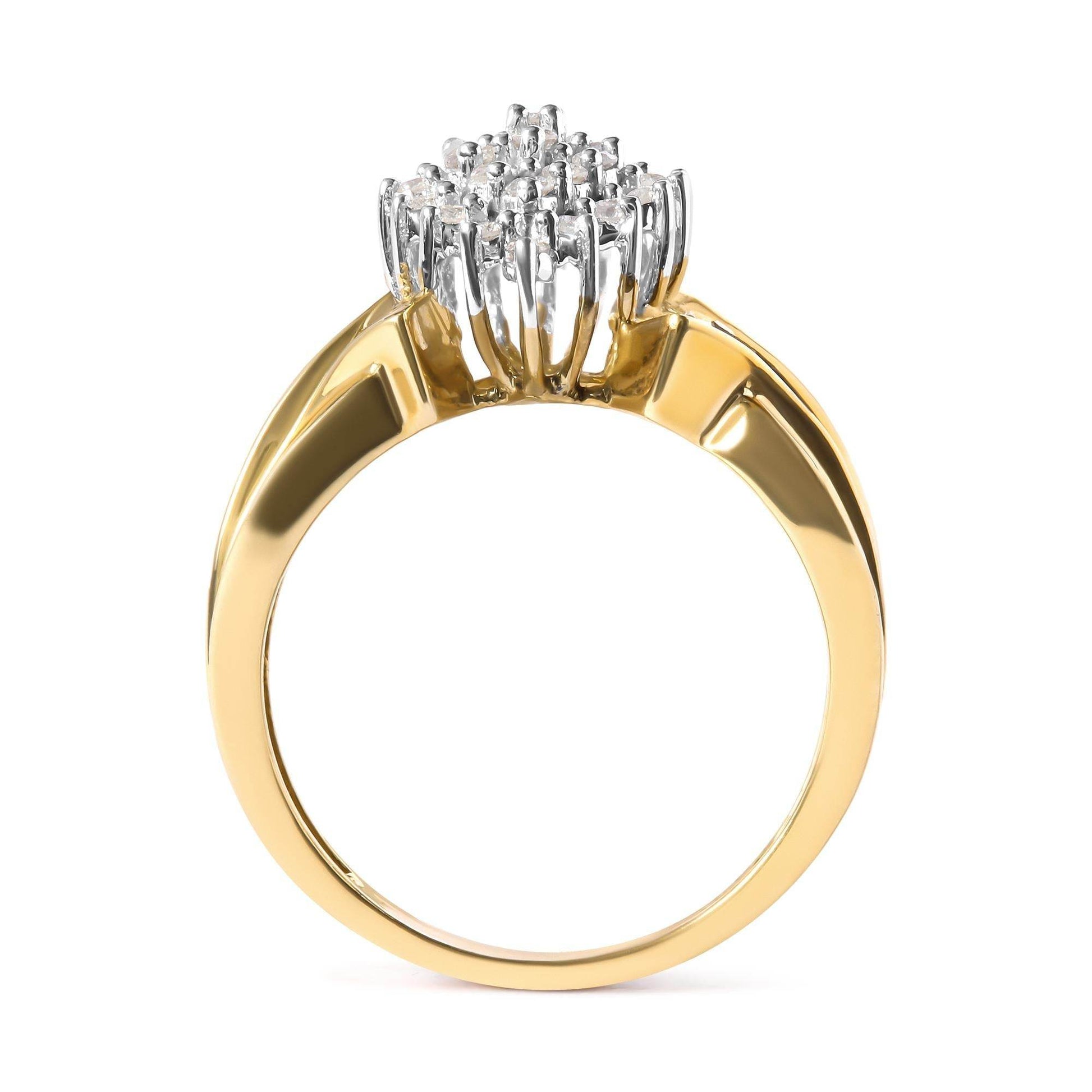 10K Yellow Gold 1 Cttw Diamond Pear Shaped Cluster Cluster Cocktail Ring (H-I Color, I2-I3 Clarity) - Bijoux-NYC Direct