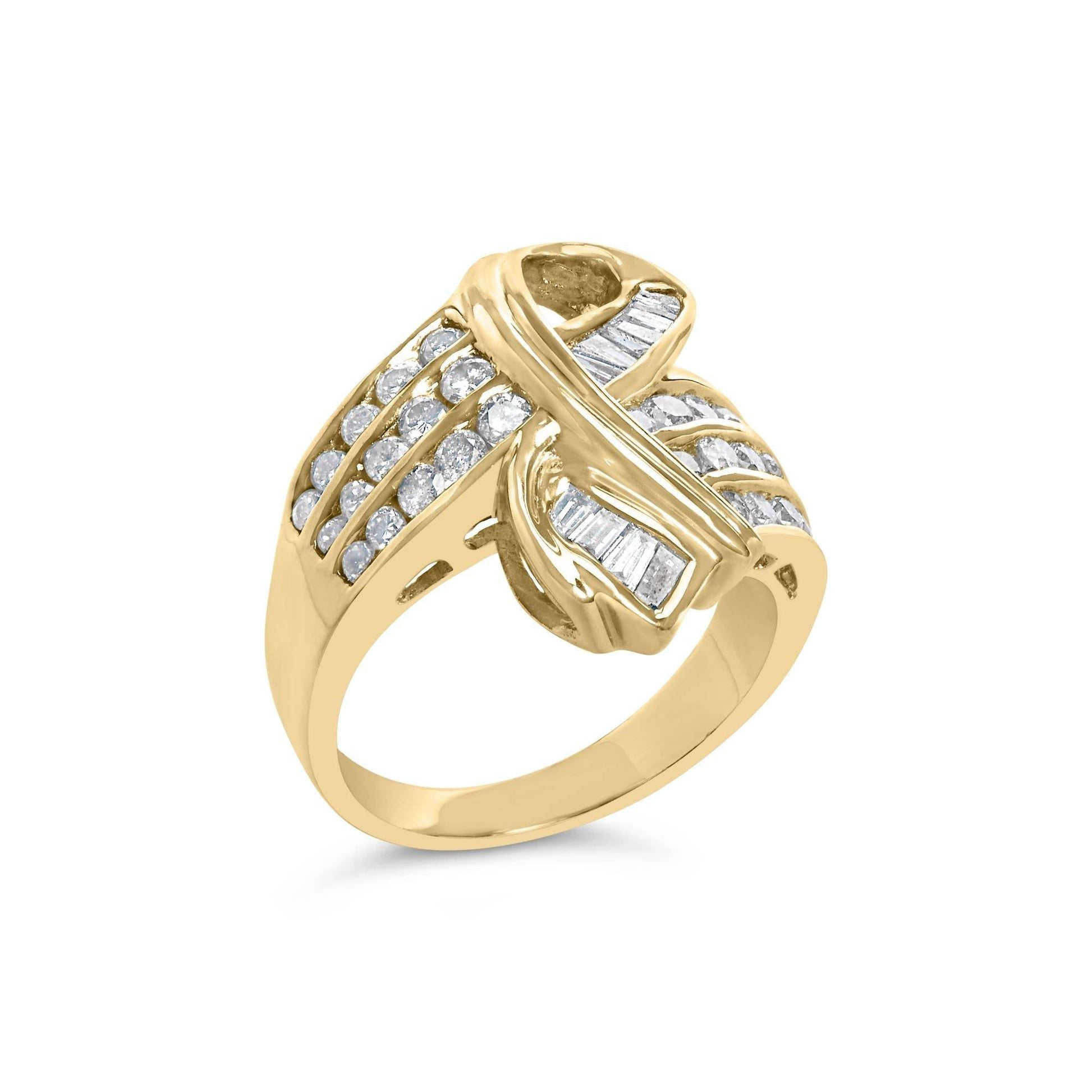 14K Yellow Gold 1 1/3 Cttw Channel Set Diamond Bypass Cocktail Ring (J-K Color, I1-I2 Clarity) - Ring Size 7 - Bijoux-NYC Direct
