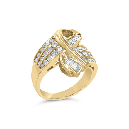 14K Yellow Gold 1 1/3 Cttw Channel Set Diamond Bypass Cocktail Ring (J-K Color, I1-I2 Clarity) - Ring Size 7 - Bijoux-NYC Direct