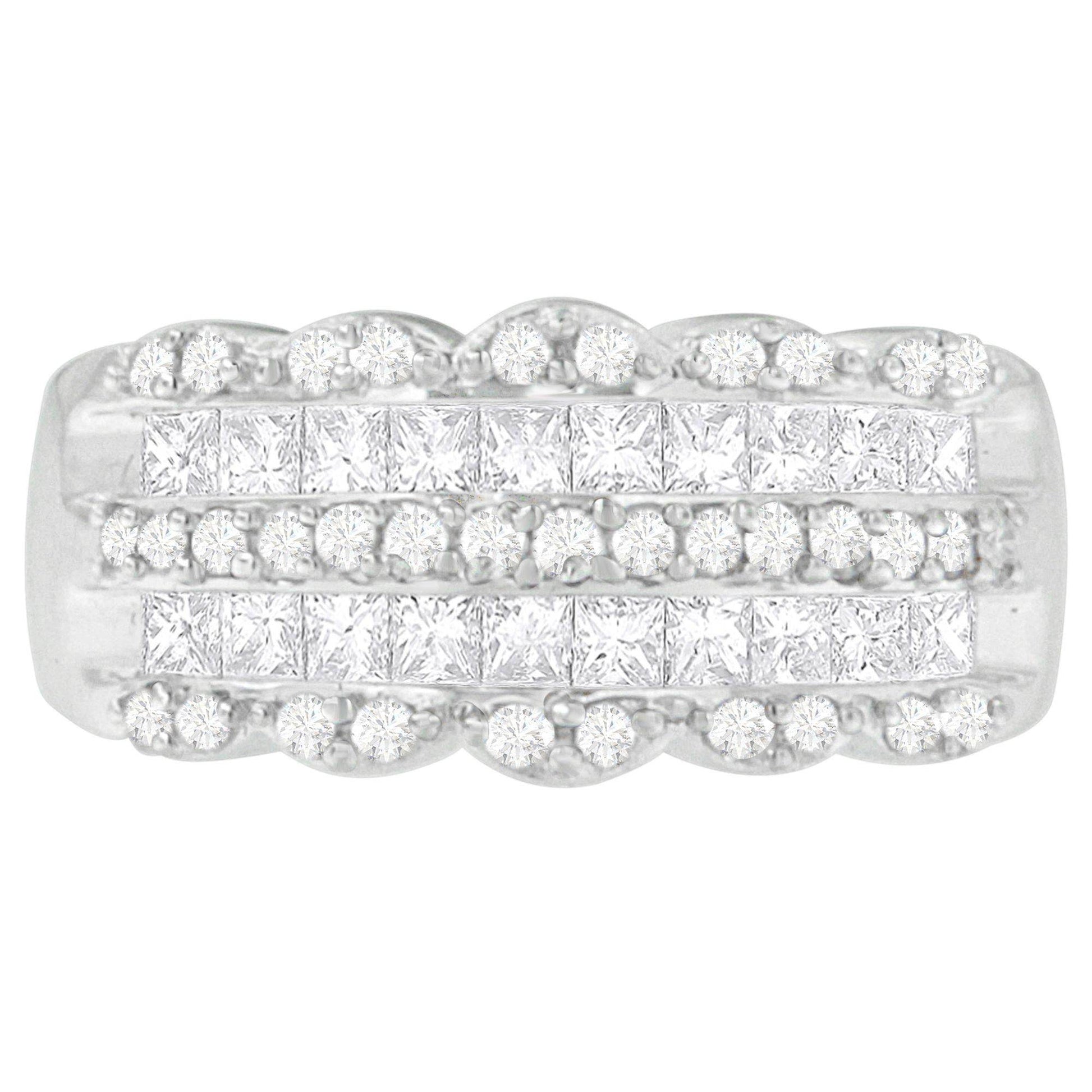 14K White Gold 1 1/7ct. TDW Round and Princess-Cut Diamond Ring(H-I, SI2-I1) - Bijoux-NYC Direct