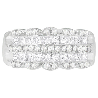 14K White Gold 1 1/7ct. TDW Round and Princess-Cut Diamond Ring(H-I, SI2-I1) - Bijoux-NYC Direct