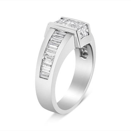 14K White Gold 2 3/4 Cttw Invisible-Set Princess and Channel-Set Baguette Diamond Step Up Cocktail Ring (G-H Color, SI1-SI2 Clarity) - Bijoux-NYC Direct