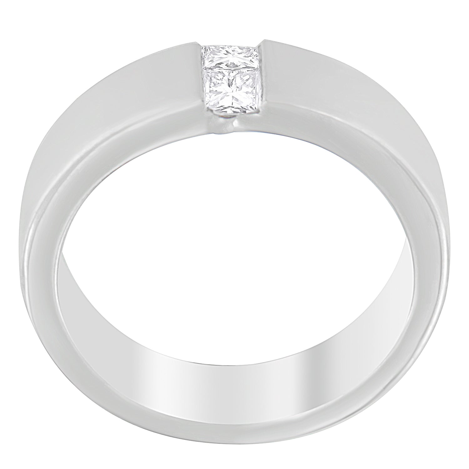 Silver ring with a diamond on a white background