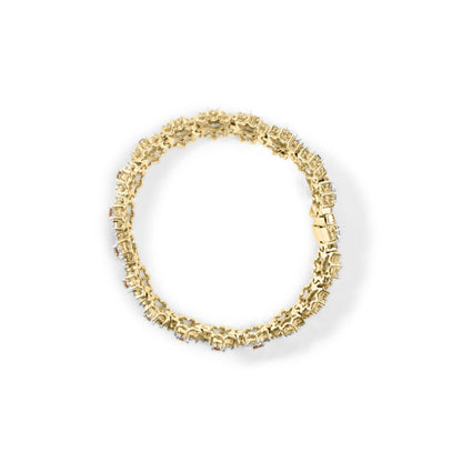 14K Yellow Gold 8.00 Cttw Champagne Diamond Floral Cluster Halo Link Bracelet (H-I Color, I1-I2 Clarity) - Bijoux-NYC Direct